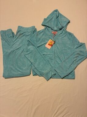 Juicy Couture Teal Blue Velour Hoodie & Pants Set